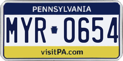 PA license plate MYR0654