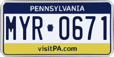 PA license plate MYR0671