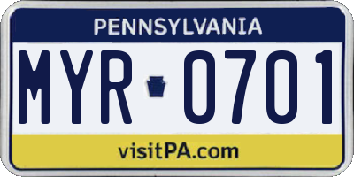 PA license plate MYR0701