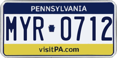 PA license plate MYR0712
