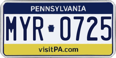 PA license plate MYR0725