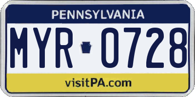 PA license plate MYR0728