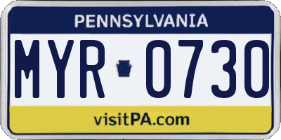 PA license plate MYR0730