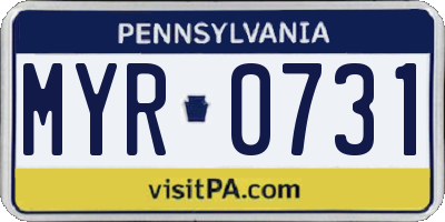 PA license plate MYR0731