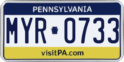 PA license plate MYR0733