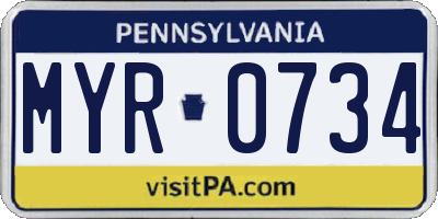 PA license plate MYR0734
