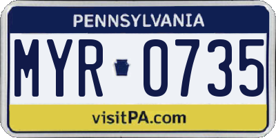 PA license plate MYR0735