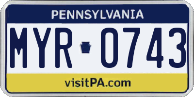 PA license plate MYR0743