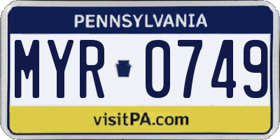 PA license plate MYR0749