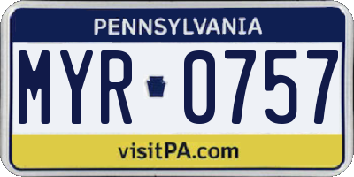 PA license plate MYR0757