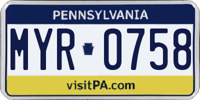 PA license plate MYR0758