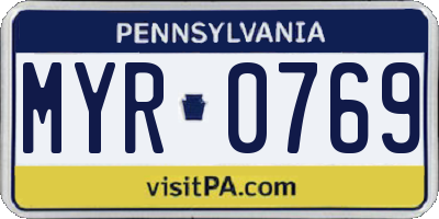 PA license plate MYR0769