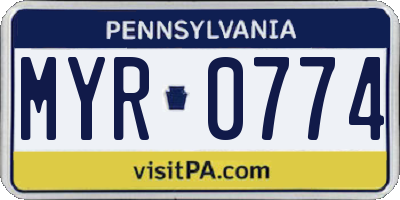 PA license plate MYR0774