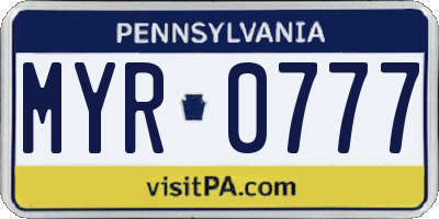 PA license plate MYR0777