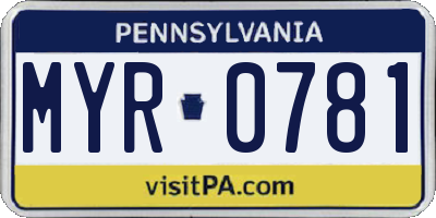 PA license plate MYR0781