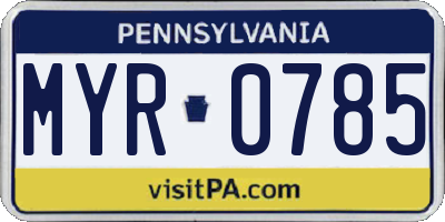 PA license plate MYR0785