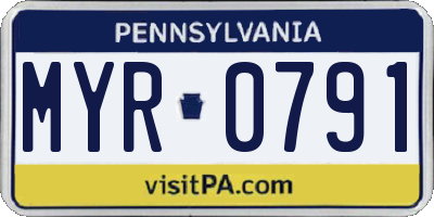 PA license plate MYR0791