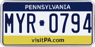 PA license plate MYR0794