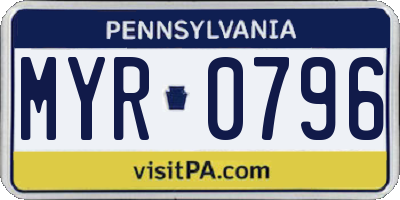PA license plate MYR0796