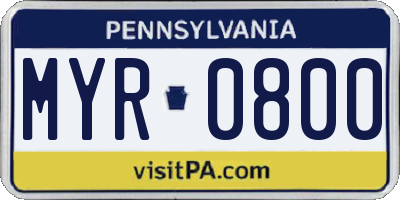 PA license plate MYR0800