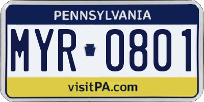 PA license plate MYR0801