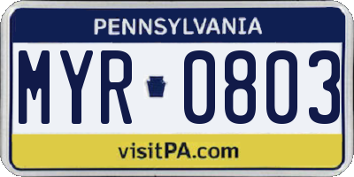 PA license plate MYR0803