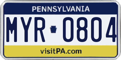 PA license plate MYR0804