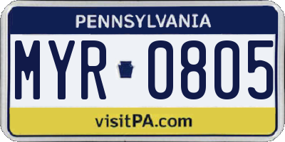 PA license plate MYR0805