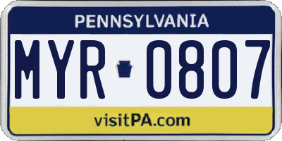 PA license plate MYR0807