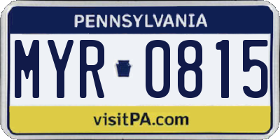 PA license plate MYR0815