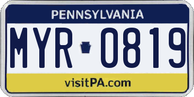 PA license plate MYR0819