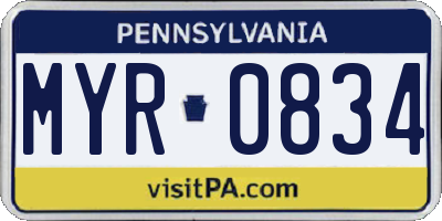 PA license plate MYR0834