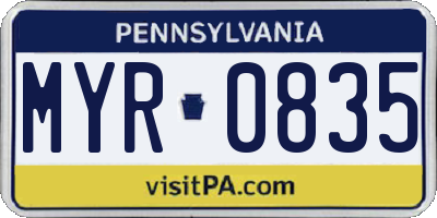 PA license plate MYR0835