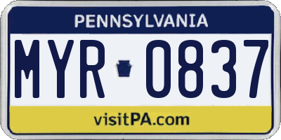 PA license plate MYR0837