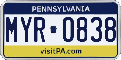 PA license plate MYR0838