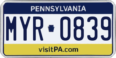 PA license plate MYR0839