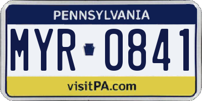 PA license plate MYR0841