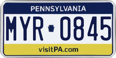 PA license plate MYR0845