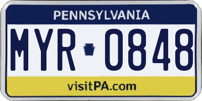 PA license plate MYR0848