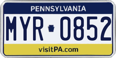 PA license plate MYR0852