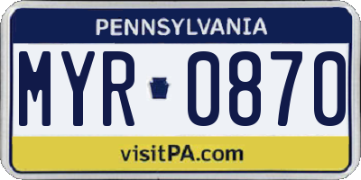 PA license plate MYR0870