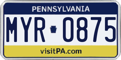 PA license plate MYR0875