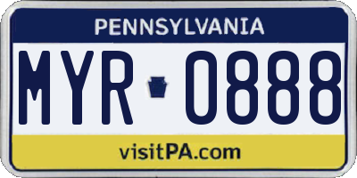 PA license plate MYR0888
