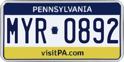 PA license plate MYR0892