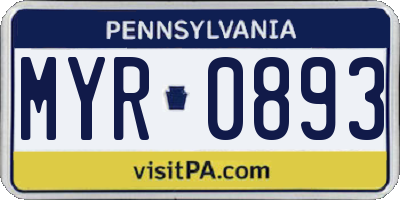 PA license plate MYR0893