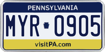 PA license plate MYR0905