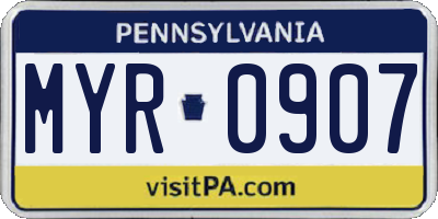 PA license plate MYR0907