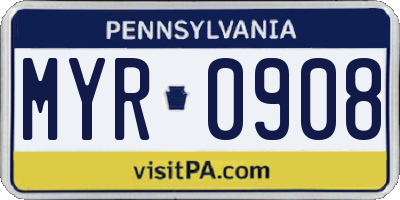 PA license plate MYR0908