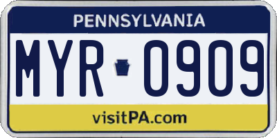 PA license plate MYR0909