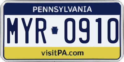 PA license plate MYR0910